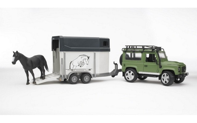 Bruder Land Rover Defender Station Wagon with Trailer and Horse