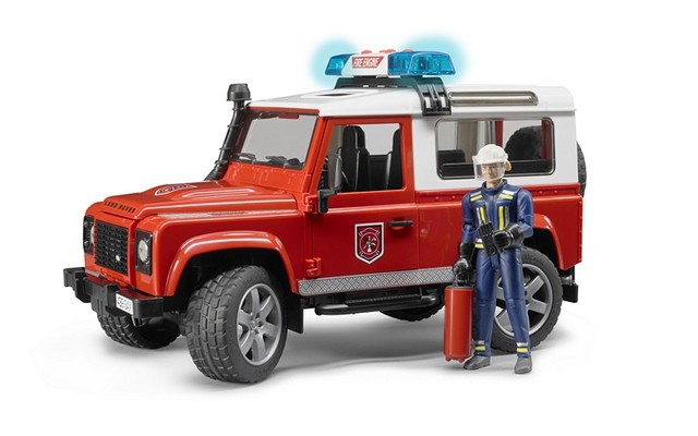 Bruder Land Rover Defender Wagon Fire Department vehicle with Fi