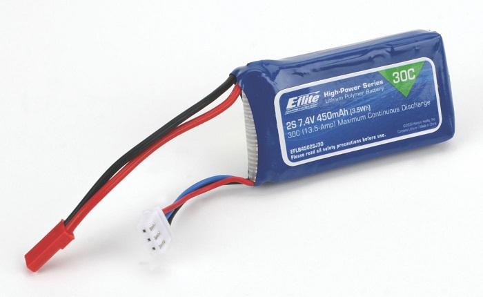 E-flite 450mAh 2S 7.4V 30C LiPo, 18AWG JST