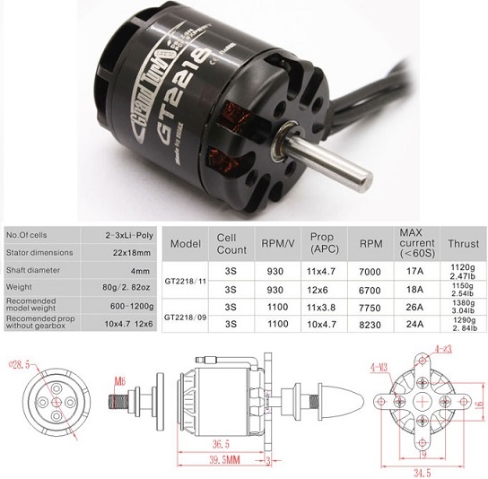 EMAX GT2218/11 930kv 1200g Thrust