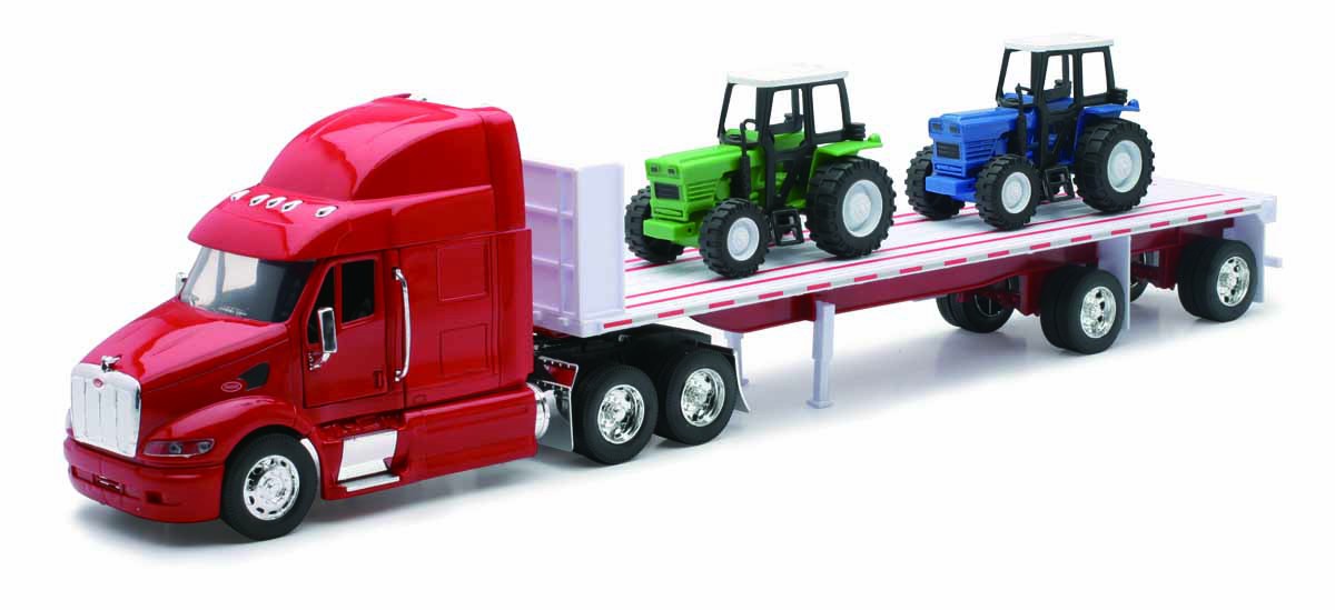 New-Ray 1/32 Peterbilt 387 with Flatbed Trailer & 2 Tractors